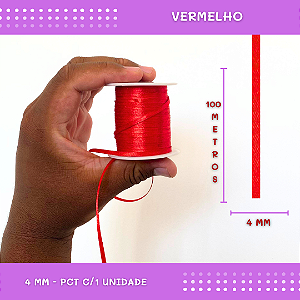 Fita de Cetim Lisa - 4mm - Rolo C/100 Mts COR:VERMELHO