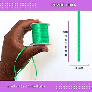 Fita de Cetim Lisa - 4mm - Rolo C/100 Mts COR:VERDE-LIMA