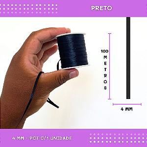 Fita de Cetim Lisa - 4mm - Rolo C/100 Mts COR:PRETO