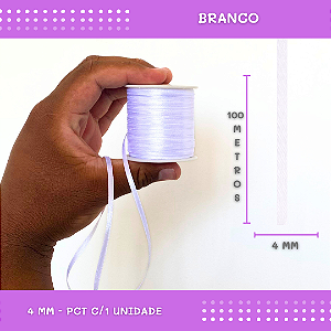 Fita de Cetim Lisa - 4mm - Rolo C/100 Mts COR:BRANCO