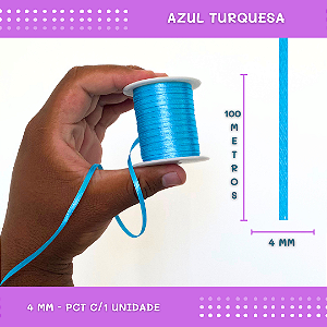 Fita de Cetim Lisa - 4mm - Rolo C/100 Mts COR:AZUL-TURQUESA