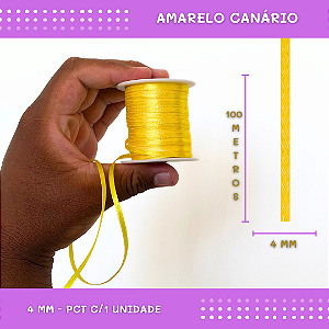 Fita de Cetim Lisa - 4mm - Rolo C/100 Mts COR:AMARELO-CANARIO