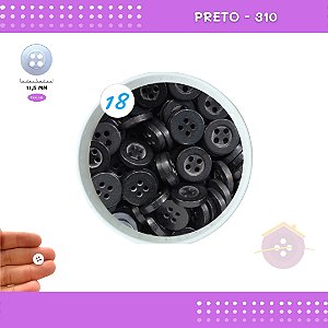 Botão De Camisaria C/Borda 4 Furos 01467 Tam:18 - Pct C/ 144 Unid. Cor:PRETO-310