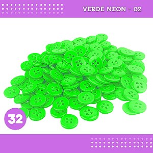 Botão de Camisaria 4 Furos 01485 Tam:32 - Pct c/144 Unid. Cor:VERDE-NEON-02