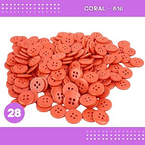 Botão de Camisaria 4 Furos 01485 Tam:28 - Pct c/144 Unid. Cor:CORAL-816