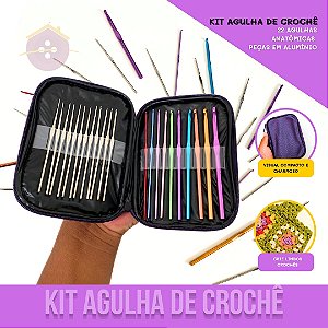 Kit Crochê 22 Agulhas Alumínio Coloridas + Estojo Case Ref:CL-55