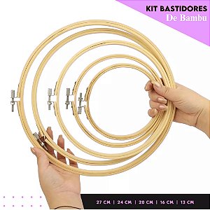 Kit C/5 Bastidor de Bambu - Regulador Ajustável e tarracha P/ Bordado