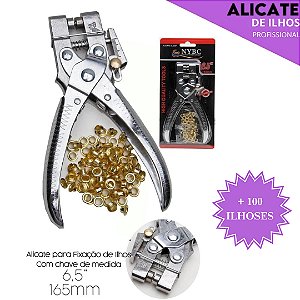 Alicate De Ilhos Vazador C/ Chave De Medida Profissional C/ 100 Ilhoses