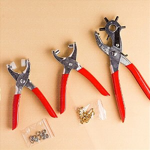 Kit c/3 Alicate Aplicador De Ilhós Botões de Pressão e Furador + Ilhos e botão