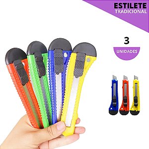 Kit C/3 Estiletes - 15cm Lamina 18mm - Cores Variadas