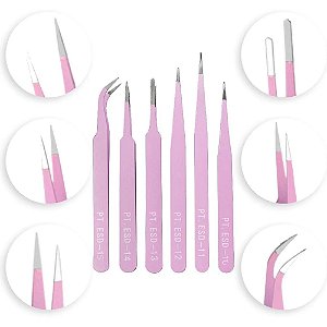 Kit 6 Pinças Anti Estática Artesanato Eletrônica Estética Ref: CL-21R