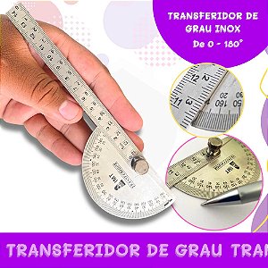 Transferidor de Grau Inox 180° - 90x150mm | Precisão | Engenharia | Desenho Técnico | Escolar
