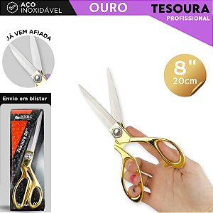 Tesoura de Alfaiate Aço Inox 8" Profissional - Costura e Modelagem COR: OURO