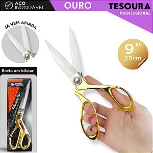 Tesoura de Alfaiate Aço Inox 9" Profissional - Costura e Modelagem COR: OURO