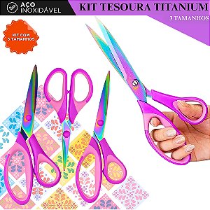 Kit 3 Tesouras Titanium - Multiuso Profissional - Não Perde o Corte