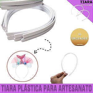 Kit 10 Tiaras Plásticas Branca Flexivel P/ Artesanato - 10mm - Laceiras