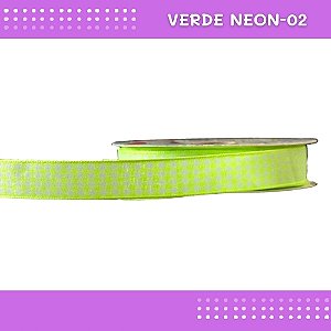 Fita Xadrez N°3 - 15mm - Rolo c/10 Mts Laços Junina Natalina COR:VERDE-NEON-02