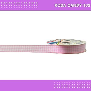 Fita Xadrez N°3 - 15mm - Rolo c/10 Mts Laços Junina Natalina COR:ROSA-CANDY-133