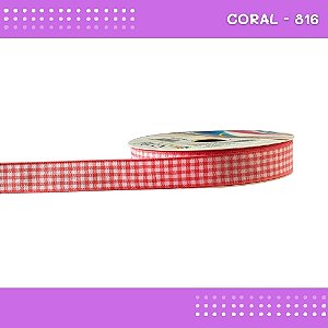 Fita Xadrez N°3 - 15mm - Rolo c/10 Mts Laços Junina Natalina COR:CORAL-816