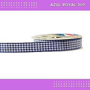 Fita Xadrez N°3 - 15mm - Rolo c/10 Mts Laços Junina Natalina COR:AZUL-ROYAL-207
