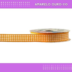 Fita Xadrez N°3 - 15mm - Rolo c/10 Mts Laços Junina Natalina COR:AMARELO-OURO-110