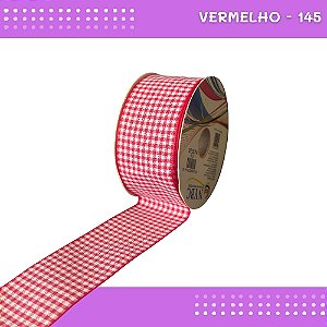 Fita Xadrez N°9 - 38mm - Rolo c/10 Mts Laços Junina Natalina COR:VERMELHO-145