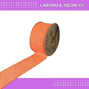 Fita Xadrez N°9 - 38mm - Rolo c/10 Mts Laços Junina Natalina COR:LARANJA-NEON-01