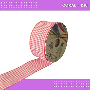 Fita Xadrez N°9 - 38mm - Rolo c/10 Mts Laços Junina Natalina COR:CORAL-816