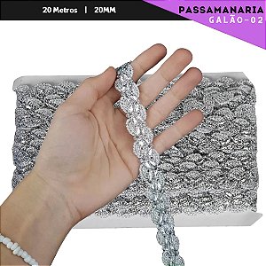 Fita Galão Passamanaria - 20mm - Ref:Galao-02 - Rolo C/20 Mts Cor:Prata