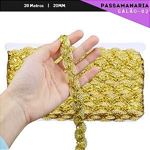 Fita Galão Passamanaria - 20mm - Ref:Galao-02 - Rolo C/20 Mts Cor:Ouro