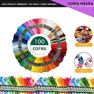 Kit 100 Meadas Para Bordado Diversas Cores Sortidas 8m/6 Fios