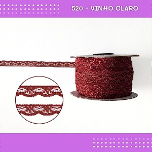 Renda De Poliamida R001 - 09mm - Rolo C/ 50 Mts Cor:Vinho-Claro-520