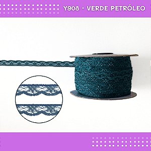 Renda De Poliamida R001 - 09mm - Rolo C/ 50 Mts Cor:Verde-Petroleo-Y908