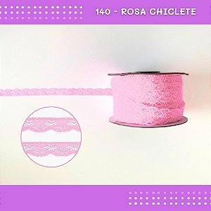 Renda De Poliamida R001 - 09mm - Rolo C/ 50 Mts Cor:Rosa-Chiclete-140