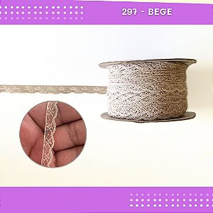 Renda De Poliamida R001 - 09mm - Rolo C/ 50 Mts Cor:Bege-297