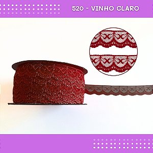Renda De Poliamida R002 - 20mm - Rolo C/ 50 Mts Cor:Vinho-Claro-520