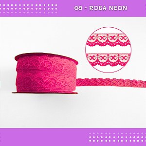 Renda De Poliamida R002 - 20mm - Rolo C/ 50 Mts Cor:Rosa-Neon-03