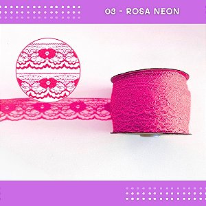 Renda De Poliamida R003 - 40mm - Rolo C/ 50 Mts Cor:Rosa-Neon-03