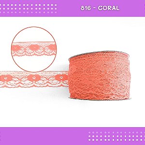 Renda De Poliamida R003 - 40mm - Rolo C/ 50 Mts Cor:Coral-816
