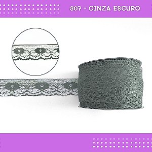 Renda De Poliamida R003 - 40mm - Rolo C/ 50 Mts Cor:Cinza-Escuro-307