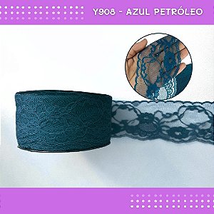 Renda De Poliamida R004 - 75mm - Rolo C/ 50 Mts Cor:Verde-Petroleo-Y908