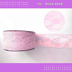 Renda De Poliamida R004 - 75mm - Rolo C/ 50 Mts Cor:Rosa-Bebe-132