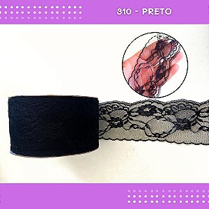 Renda De Poliamida R004 - 75mm - Rolo C/ 50 Mts Cor:Preto-310