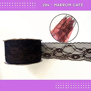 Renda De Poliamida R004 - 75mm - Rolo C/ 50 Mts Cor:Marrom-Cafe-294