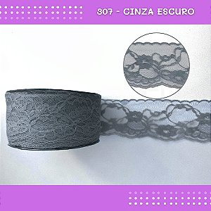 Renda De Poliamida R004 - 75mm - Rolo C/ 50 Mts Cor:Cinza-Escuro-307