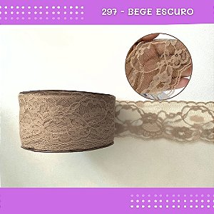 Renda De Poliamida R004 - 75mm - Rolo C/ 50 Mts Cor:Bege-Escuro-298