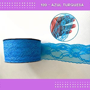 Renda De Poliamida R004 - 75mm - Rolo C/ 50 Mts Cor:Azul-Turquesa-199