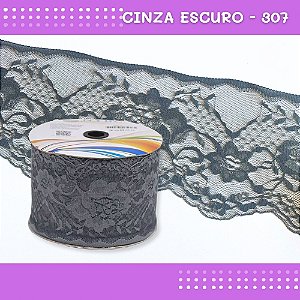 Renda De Poliamida R005 - 90mm - Rolo C/ 50 Mts - Cor:Cinza-Escuro-307