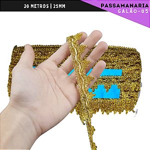 Fita Galão Passamanaria - 25mm - Ref:Galao-05 - Rolo C/20 Mts Cor:Ouro