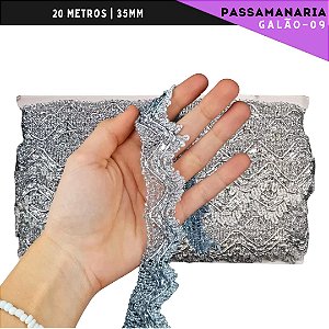 Fita Galão Passamanaria - 35mm - Ref:Galao-09 - Rolo C/20 Mts Cor:Prata